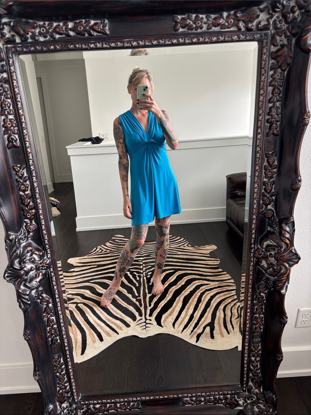 Blue V-Neck Sleeveless Twist-Front Women’s Dress